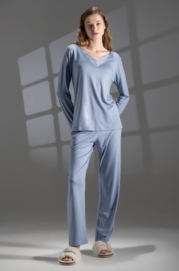 PIJAMA MODAL gris perla con encaje - Imagen 4